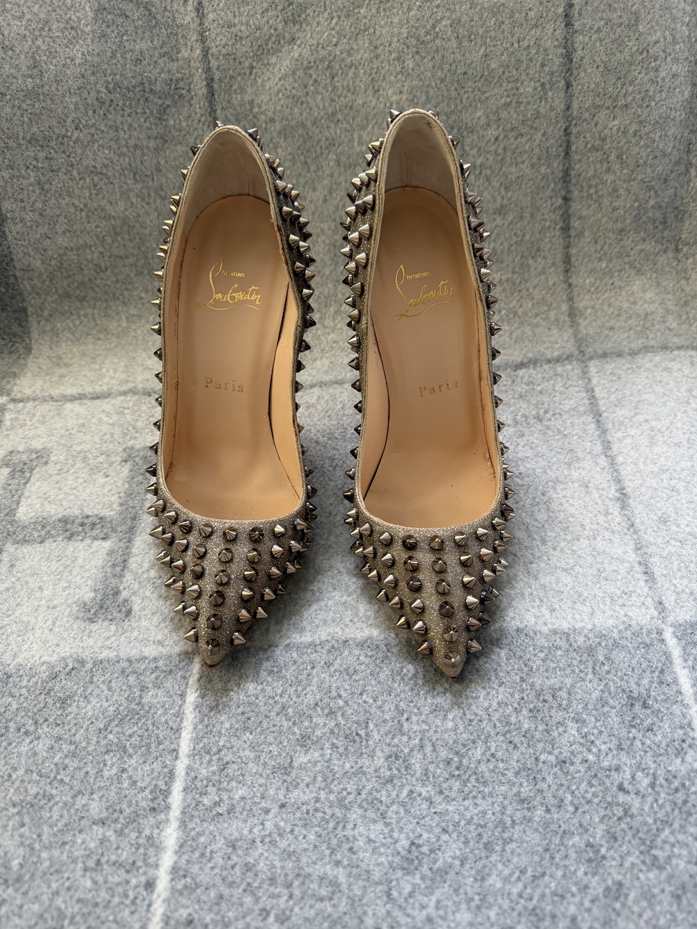 Christian Louboutin Follies Spikes Glitter Pumps Size 37